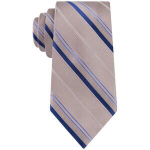 MICHAEL KORS Tan Brown Navy Blue Vitality Stripe Silk Classic Tie